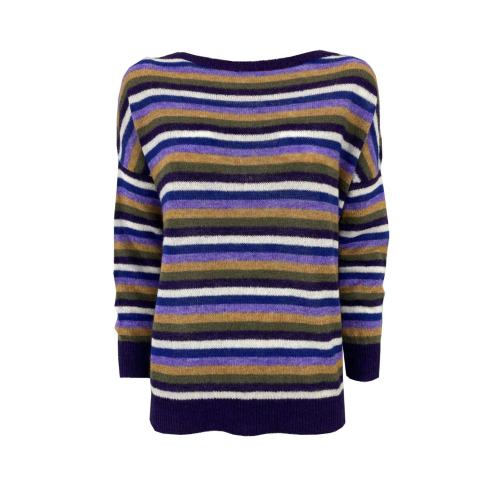 CUCU' LAB women's purple/white/green striped sweater art AMBER MADE IN ITALY