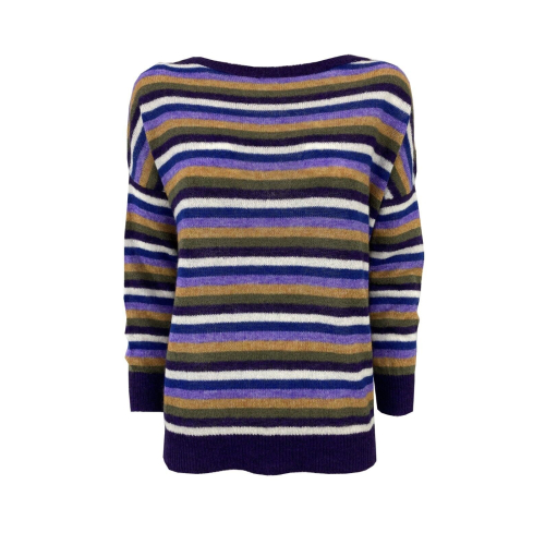 CUCU' LAB women's purple/white/green striped sweater art AMBER MADE IN ITALY