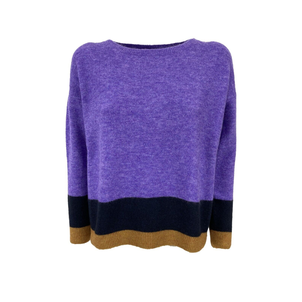 CUCU' LAB women's purple sweater with blue/mustard inserts art SHOSHANNA MADE IN ITALY