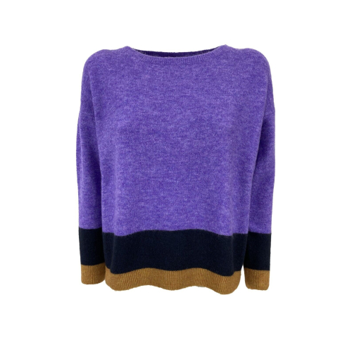 CUCU' LAB women's purple sweater with blue/mustard inserts art SHOSHANNA MADE IN ITALY