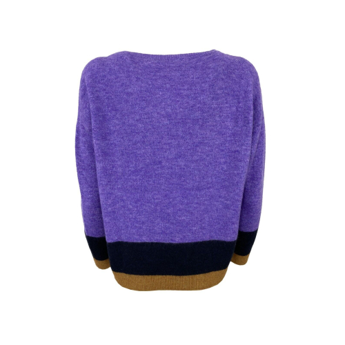 CUCU' LAB women's purple sweater with blue/mustard inserts art SHOSHANNA MADE IN ITALY