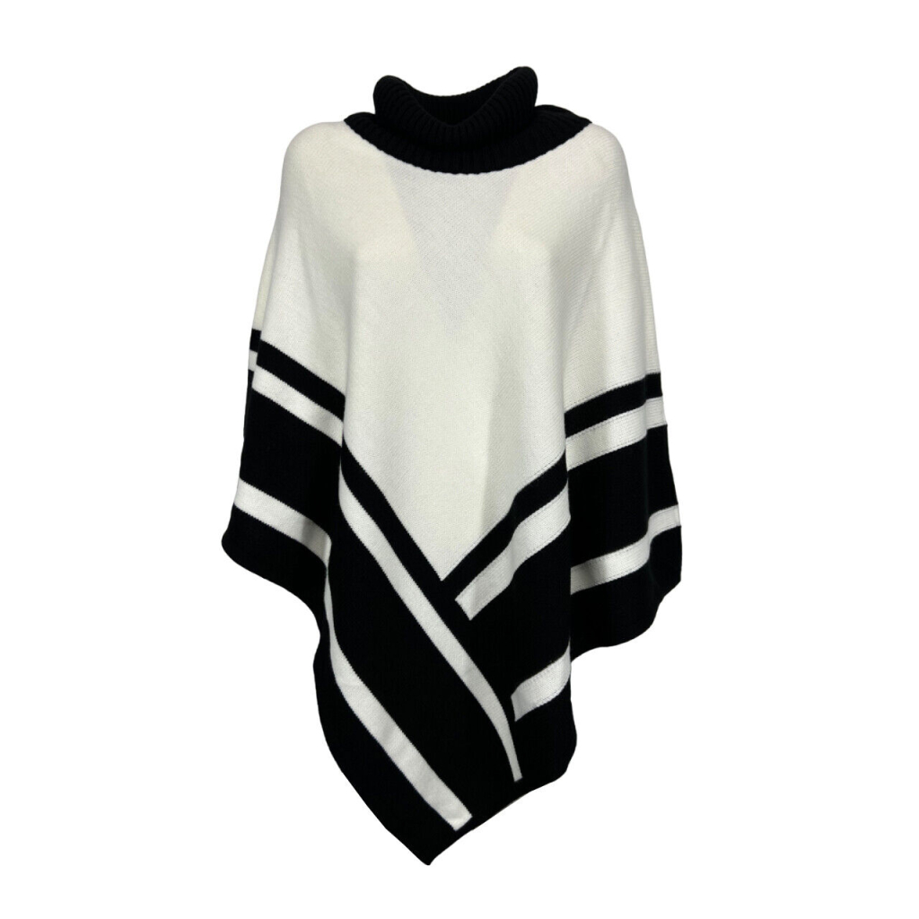 CORTE DEI GONZAGA poncho donna lana bianco/nero DE0740 F08041 MADE IN ITALY