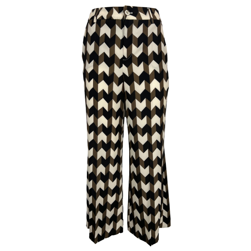 TRY ME FIRENZE black/mud/ivory patterned cropped trousers P/2636 68ST 98% polyester 2% elastane MADE IN ITALY