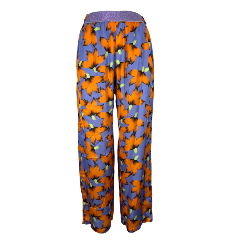 IL THE DELLE 5 women's periwinkle/orange trousers ALAN 48ST FLOWERS MADE IN ITALY