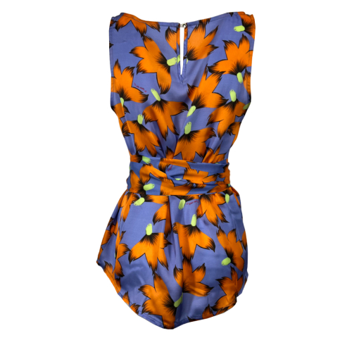 IL THE DELLE 5 women's shoulder top with removable periwinkle/orange belt SALUKI 48ST FLOWERS MADE IN ITALY