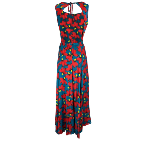 IL THE DELLE 5 long light blue/red women's dress BALI 43ST FLOWERS MADE IN ITALY