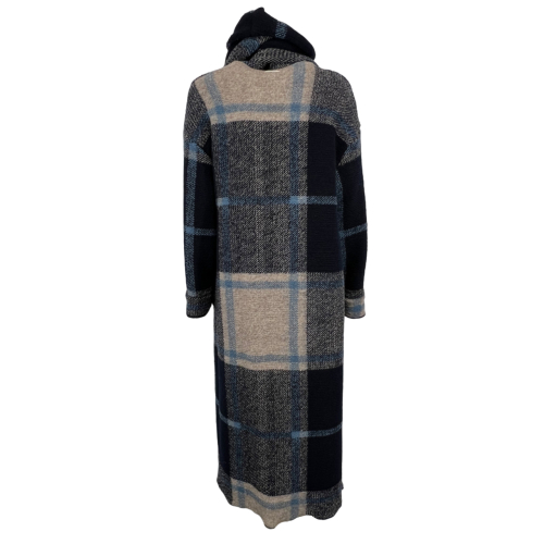 HUMILITY 1949 blue/light blue/beige checked knitted fabric coat UZINI MADE IN ITALY