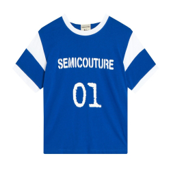 SEMICOUTURE T-shirt con stampa logo cotone Y4SJ05 KATERINA  misty blue-bianco MADE IN ITALY