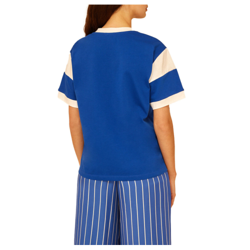 SEMICOUTURE T-shirt con stampa logo cotone Y4SJ05 KATERINA  misty blue-bianco MADE IN ITALY