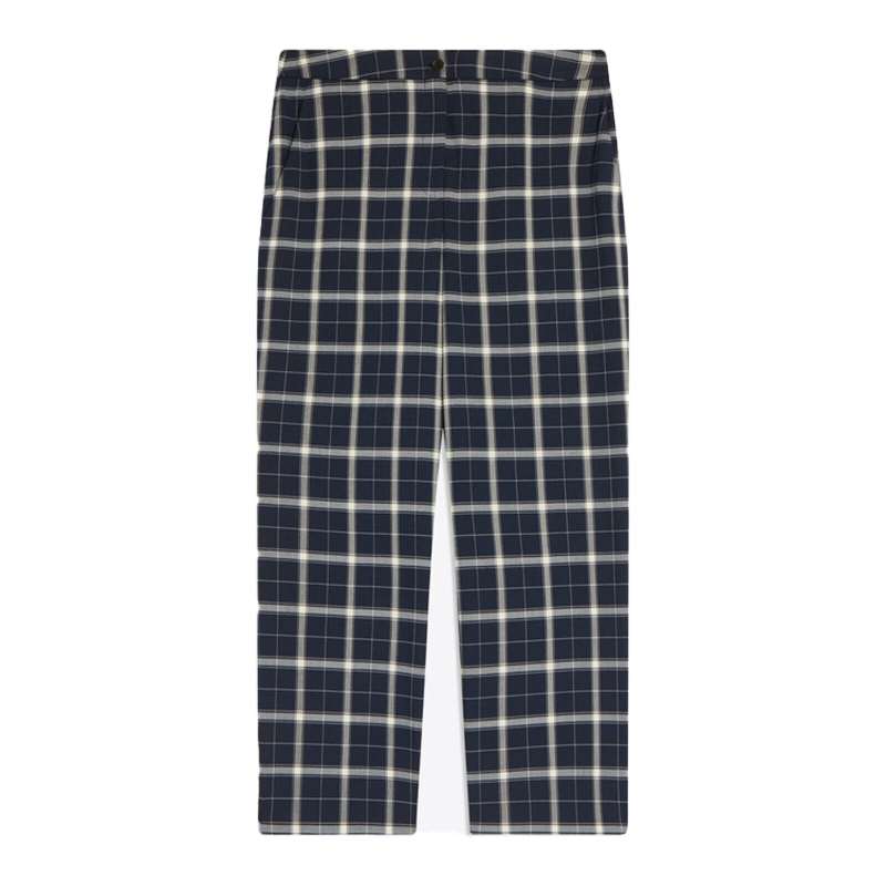 SEMICOUTURE Cream-blue macro check poly-viscose trousers Y4SF18 STEVIE MADE IN ITALY