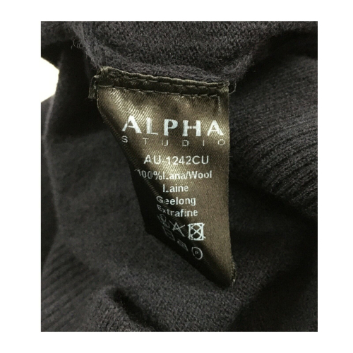 ALPHA STUDIO Men's sweater with blue double hood mod AU-1242CU 100% Geelong wool