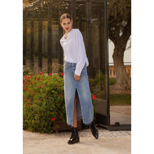 727 gonna donna lunga jeans chiaro KIM 100% cotone MADE IN ITALY