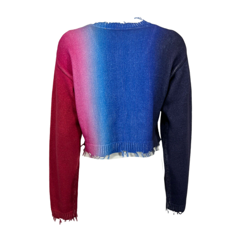 SEMICOUTURE women's cropped sweater shaded blue/light blue/fuchsia/red Y4SC60 100% cotton