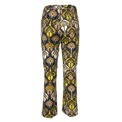 MYTHS women's blue/green/yellow patterned trousers D02 413 MADE IN ITALY