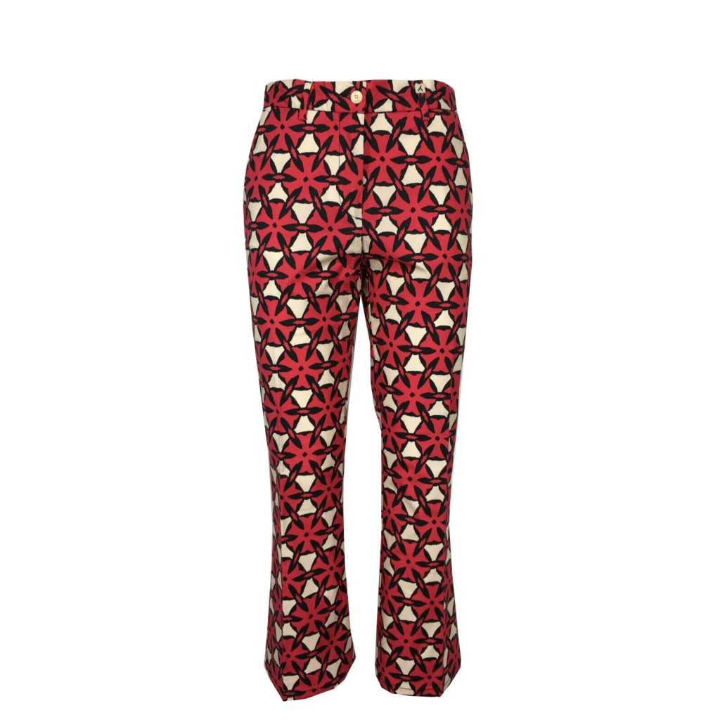 MYTHS women's trousers with coral/cream/black pattern D02 411 MADE IN ITALY