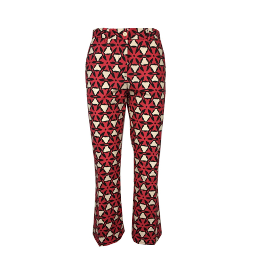 MYTHS women's trousers with coral/cream/black pattern D02 411 MADE IN ITALY