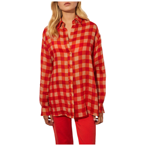 SEMICOUTURE RAMIE SHIRT WITH RED CHECK PRINT S4SS41 VERIDIANA MADE IN ITALY