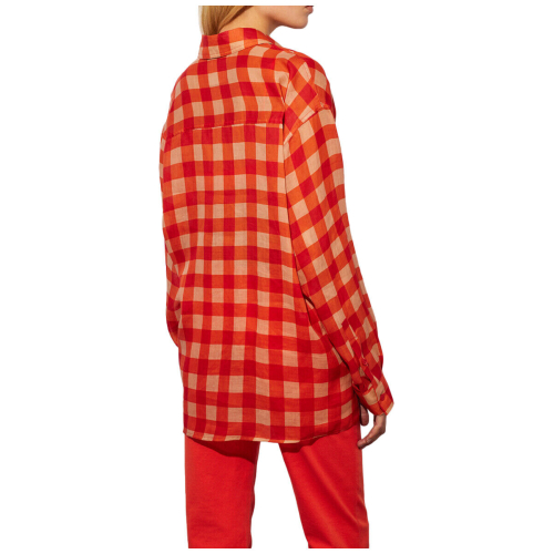 SEMICOUTURE CAMICIA IN RAMIE STAMPA CHECK ROSSO S4SS41 VERIDIANA MADE IN ITALY