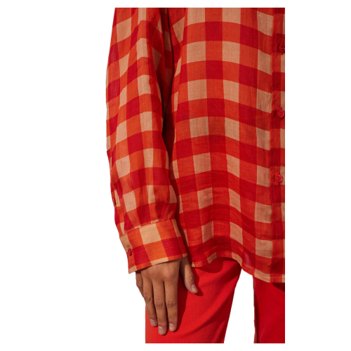 SEMICOUTURE RAMIE SHIRT WITH RED CHECK PRINT S4SS41 VERIDIANA MADE IN ITALY