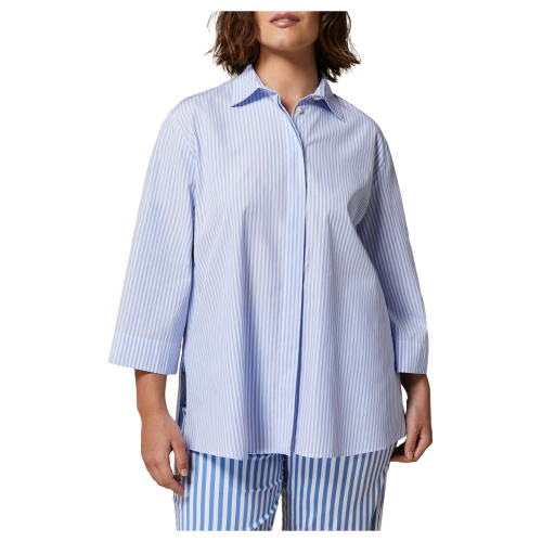 MARINA SPORT by Marina Rinaldi women's flared shirt with white/light blue stripes 2418111077600 KHAT