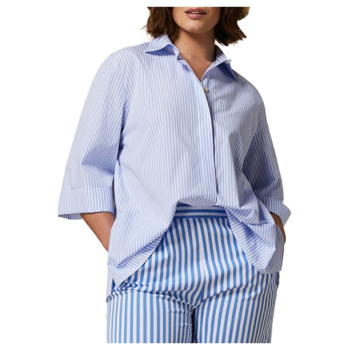MARINA SPORT by Marina Rinaldi women's flared shirt with white/light blue stripes 2418111077600 KHAT