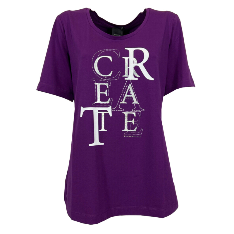 PERSONA by Marina Rinaldi women's t-shirt PURPLE print and rhinestones 2413971071600 OSCURI
