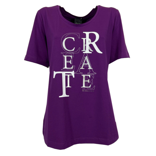 PERSONA by Marina Rinaldi women's t-shirt PURPLE print and rhinestones 2413971071600 OSCURI