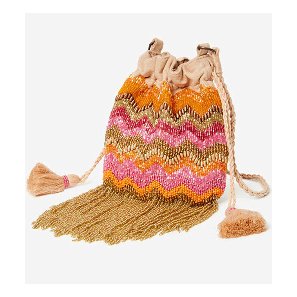 NEKANE mini borsa a secchiello ecru con perline multicolor AB.SHINA 100% cotone