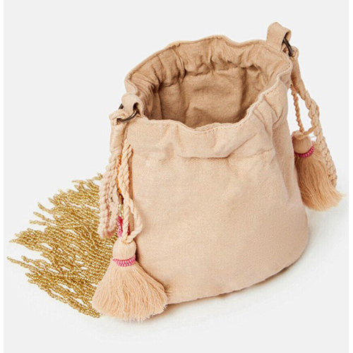 NEKANE mini ecru bucket bag with multicolor beads AB.SHINA 100% cotton