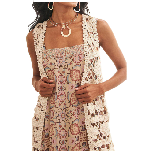 NEKANE Women's ivory perforated midi vest with floral design HJ.LENA