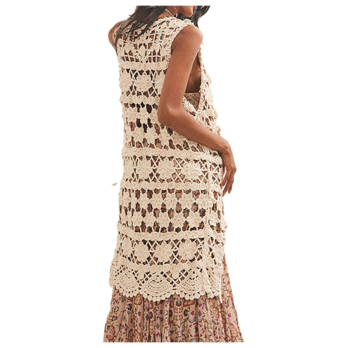 NEKANE Women's ivory perforated midi vest with floral design HJ.LENA