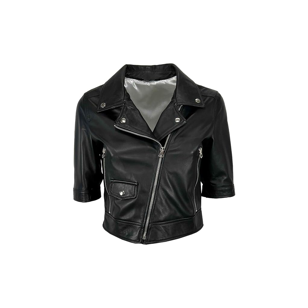 SOMETHING SPECIAL COLLECTION women's black leather jacket half sleeve KIODO leather MADE IN ITALY