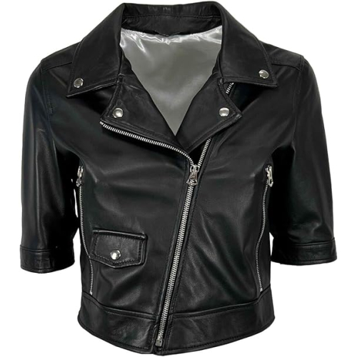 SOMETHING SPECIAL COLLECTION women's black leather jacket half sleeve KIODO leather MADE IN ITALY