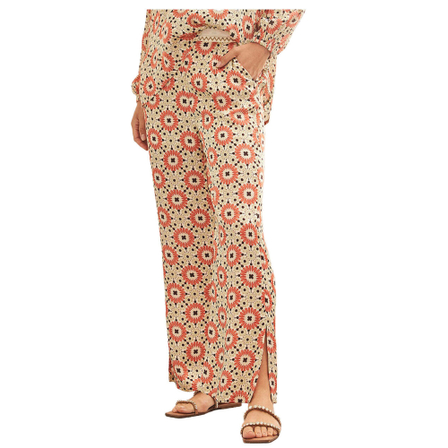 NEKANE Women's wide green printed trousers with slit at the bottom CS.LUA