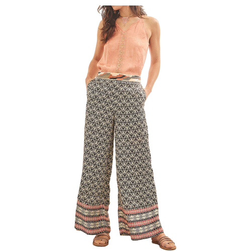 NEKANE Women's black wide-leg trousers printed with pockets CS.EMIS