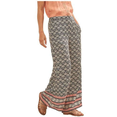 NEKANE Women's black wide-leg trousers printed with pockets CS.EMIS