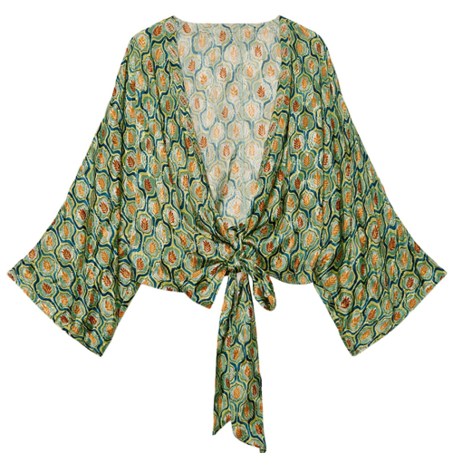 NEKANE Green printed blouse with enveloping V-neckline AU.CHIAKI