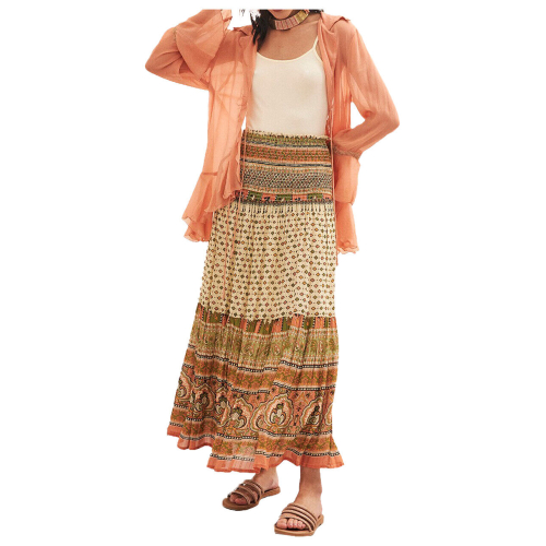 NEKANE Long peach skirt with AU.CHIBI print combination