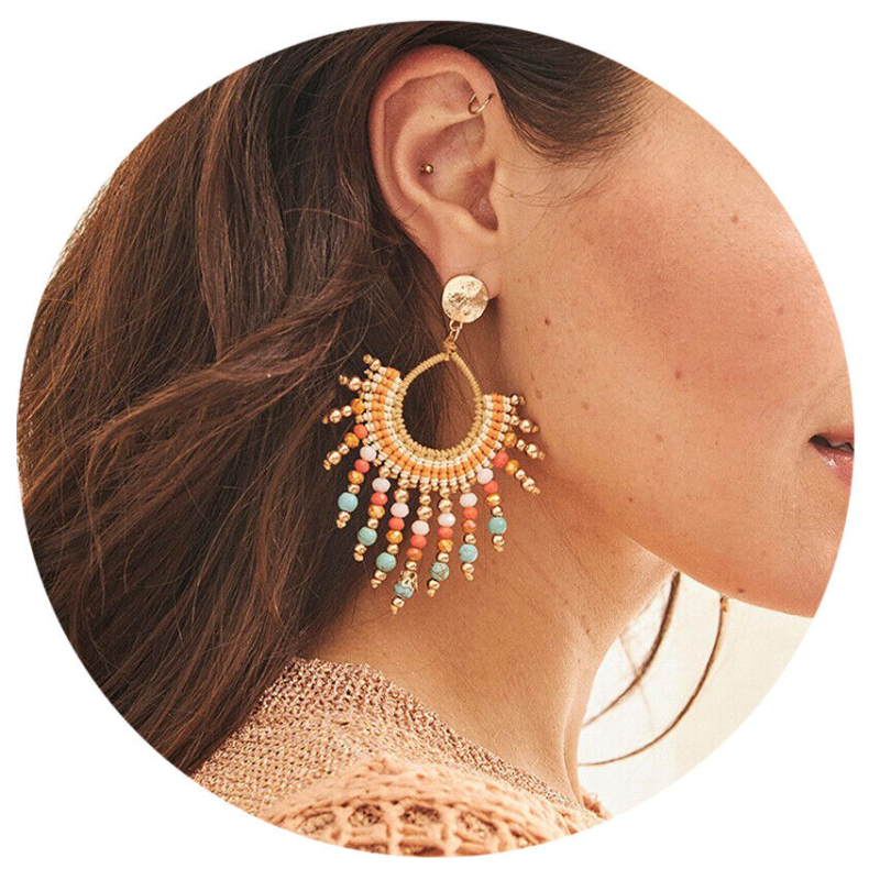 NEKANE Pendant earrings in pearl cord and multicolor beads PM.KAFKA2