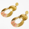 NEKANE Gold textured metal drop earrings with rope and pink beads DESCARTES