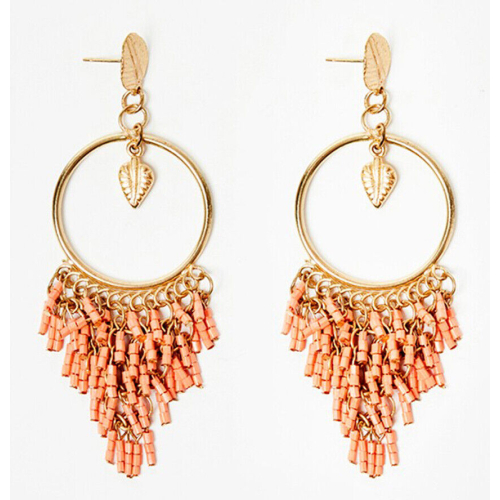 NEKANE Metal hanging hoop earrings with peach beads PM.MARIANA
