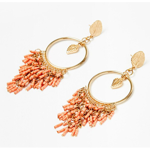 NEKANE Metal hanging hoop earrings with peach beads PM.MARIANA