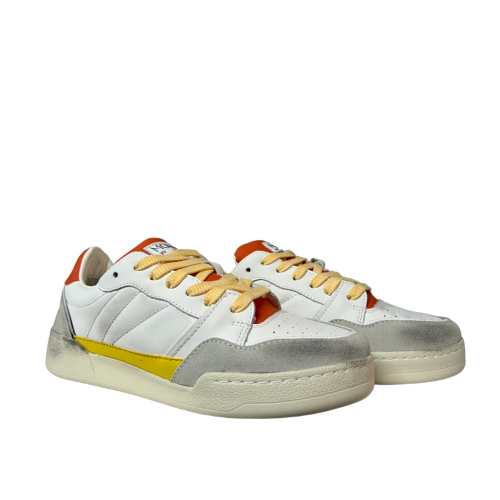 MONOWAY sneakers uomo bianco/arancio/giallo LUCKY 100% pelle