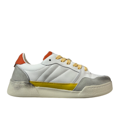 MONOWAY sneakers uomo bianco/arancio/giallo LUCKY 100% pelle