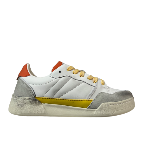 MONOWAY white/orange/yellow men's sneakers LUCKY 100% leather