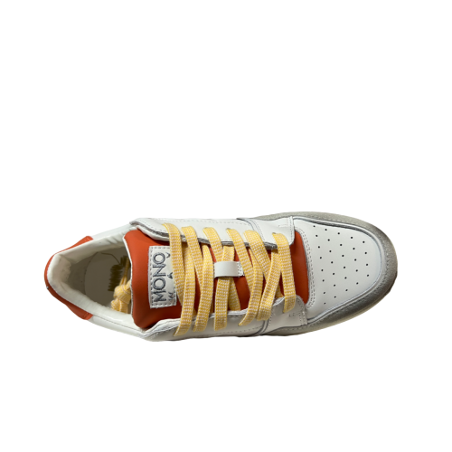 MONOWAY white/orange/yellow men's sneakers LUCKY 100% leather