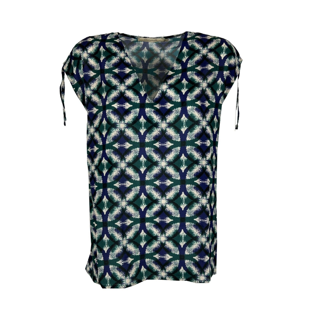 LA FEE MARABOUTEE women's blue/green patterned blouse FF-TO-BISMA-S MADE IN ITALY
