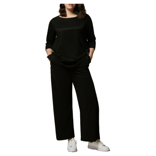 MARINA RINALDI VOYAGE RELAX line women's black wide structured viscose trousers 8781054306002 VIALE