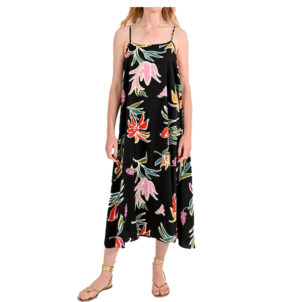 MOLLY BRACKEN abito donna sottoveste nero fantasia multicolor over LA1104CCP 100% poliestere