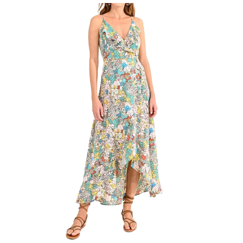 MOLLY BRACKEN women's dress with aqua/yellow floral pattern straps LA1309CE 100% polyester